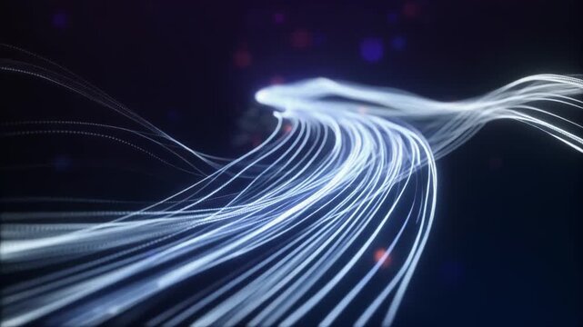 Tra&icirc;n&eacute;es Lumineuses Abstraites &ndash; &Eacute;nergie Visuelle en Mouvement, fond bleut&eacute; sombre
