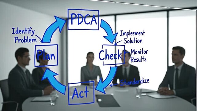 Business people engaged in a PDCA cycle for the concept of business.