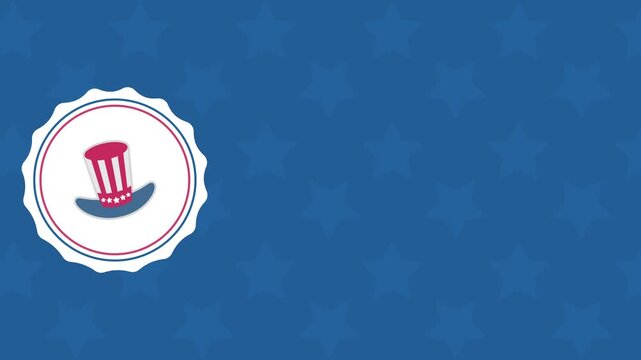 Happy President's Day greeting animation with hat symbol with copyscape, greeting card, celebration, event