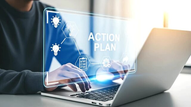 A person working on an action plan for the concept of business planning and technology.