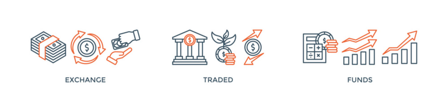 ETF banner web icon vector illustration concept Exchange Traded Funds Stock Market Investment with icon of money, cash flow, trading, transaction, bank, accounting, and growth