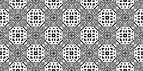 Seamless Transparent Geometric Black and White Monochrome Art Deco Pattern Template