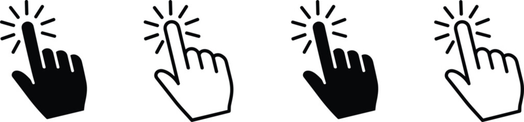Obraz premium Set of black hand cursor icons clicking for web design interface navigation computer mouse pointer isolated on white