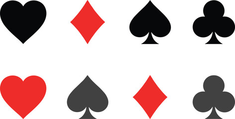 Playing card suit icons set including heart diamond spade club symbols for casino poker game design