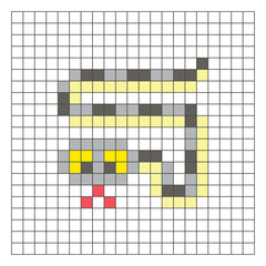 Fototapeta premium A flat pixel design made of geometric square color blocks on a clean grid layout. Pixel art snake
