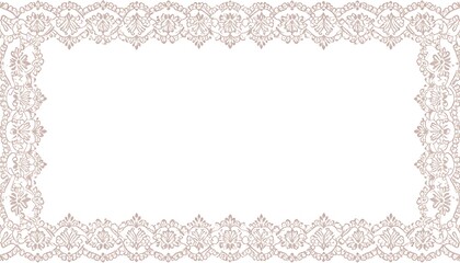 Ornate, delicate lace border in a rectangular frame with a white interior