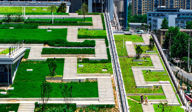 Modern Urban Rooftop Garden Overlook with City View
