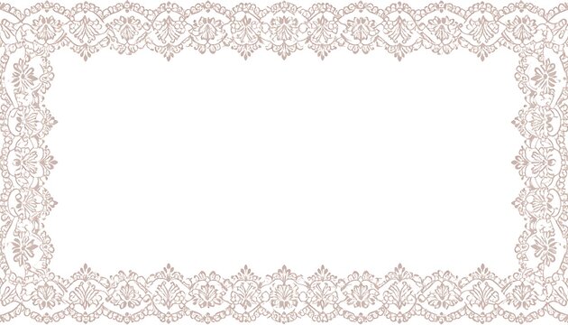 Ornate, delicate lace border in a rectangular frame with a white interior