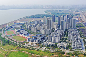 Huangjiahu Military Sports Complex Wuhan Aerial View with Modern Apartments © HoangNgoc