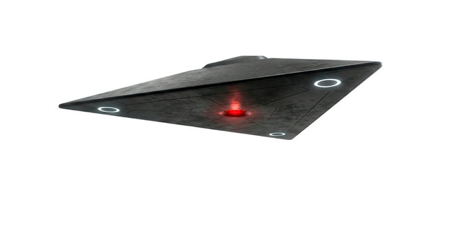 Triangular UFO Flying Silently Over Desert Landscape at Night