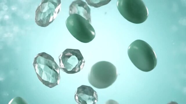 Translucent mint and crystalline candy drifting in fresh misty air