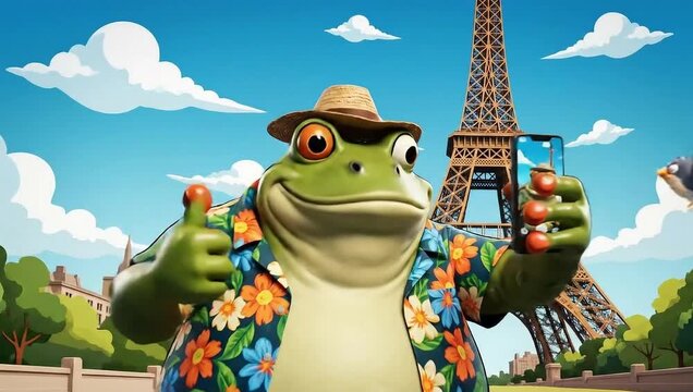 Frogs Parisian Adventure - A Cartoon Tourists Selfie Story.