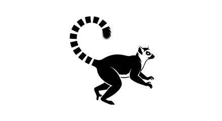 Obraz premium Ring-tailed lemur silhouette on white background, black and white.