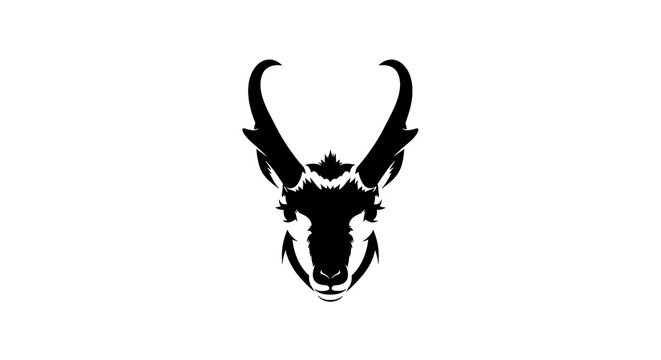 Pronghorn antelope skull black silhouette vector icon.