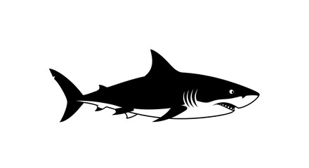 Obraz premium Powerful Black Shark Silhouette Swimming in Ocean Waters.