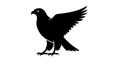 Obraz premium Silhouette of a Black Bird with Wings Spread Against White Background.