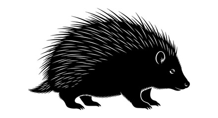 Porcupine Silhouette Illustration on White Background.