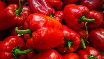Vibrant Pile of Fresh Red Bell Peppers - A Culinary Delight.