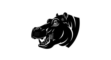 Powerful Hippopotamus Head Illustration - Wildlife Portrait in Black and White.