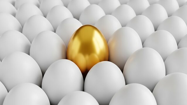 Golden Egg Standing Out Among White Eggs.