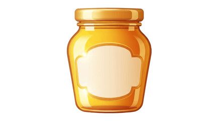 A simple illustration of a golden honey jar with a beige label on a plain white background, conveying a sense of natural sweetness.