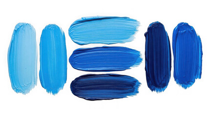 Collection of blue paint strokes isolated on transparent background