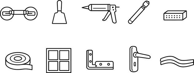 Obraz premium Collection of construction and renovation tools and materials in a simple line art style