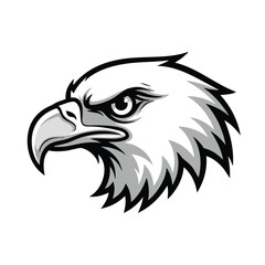 Obraz premium Vector illustration of a detailed eagle head in a monochromatic color scheme with bold lines, set against a clean white background.