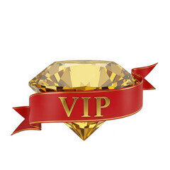 Vip diamond icon with red ribbon isolated on transparent background
