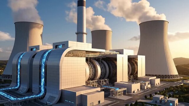 Modern Nuclear Power Plant Generating Clean Energy and Electricity for Sustainable Future.
