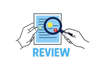 Fototapeta premium Hands holding document with magnifying glass for review and analysis