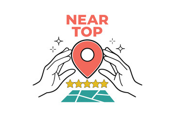 Top rated location with gps pin and five stars illustration