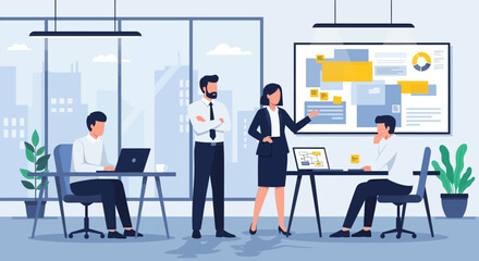 Fototapeta premium Business Professionals Working Together in Modern Office.