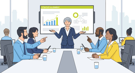 Businesswoman presenting data to colleagues in meeting.