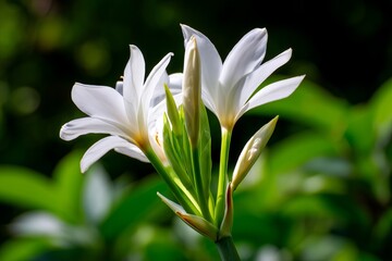 White Tropical Flower in Full Bloom Captured at the Peak Opening Moment