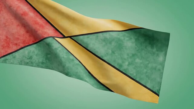 4k high definition image of a flag waving in the wind with vibrant colors and intricate details on a simple green background from a frontal viewpoint
