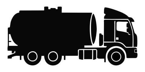 Black silhouette of a fuel tanker truck viewed from the side