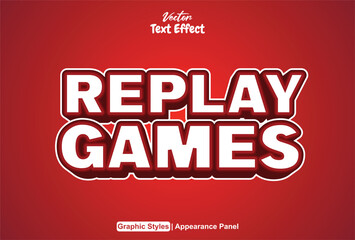text effect replay games with 3d style red color can be edited.