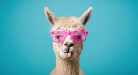 Obraz premium Alpaca Wearing Pink Sunglasses Makes Funny Face