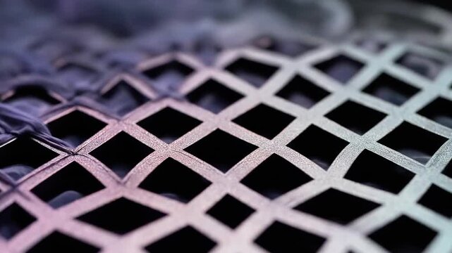 A close-up view of undulating fabric or material with varying hues of purple, pink, and gray, capturing a sense of texture and depth