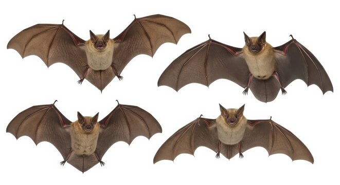 Four Bats Flying Isolated White Background