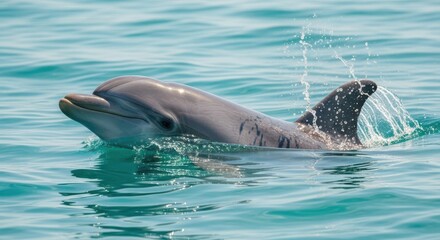 Obraz premium Dolphin Swims Blue Ocean Water