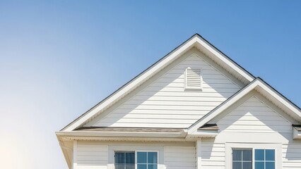 Obraz premium Roof of a white house with blue windows
