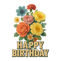 Fototapeta premium PNG Colorful floral birthday greeting