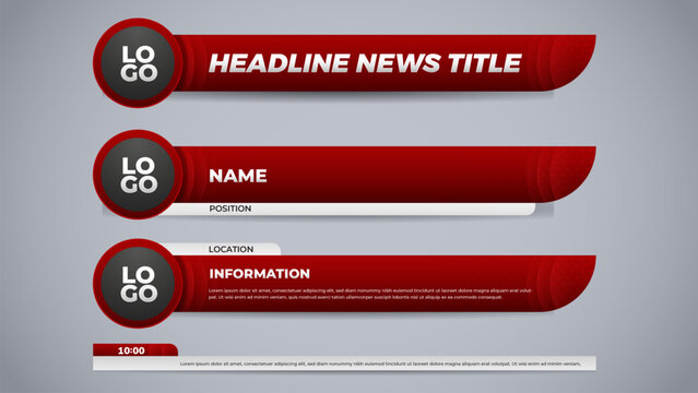 Modern red and black lower third broadcast template set for television and media channel