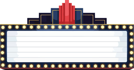 A vintage movie marquee sign with bright lights and classic design stands prominently in the evening © Jakmania