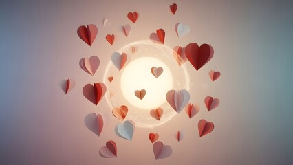 Theme Valentine's Day,&nbsp;Vibrant red and pink hearts floating around bright light source
