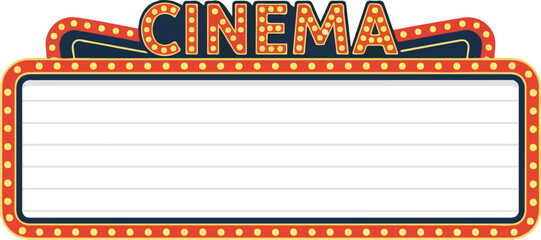 A cinema marquee sign with bright lights and decorative patterns © Jakmania