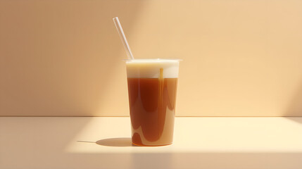 Iced Coffee Drink with Straw under Warm Light
