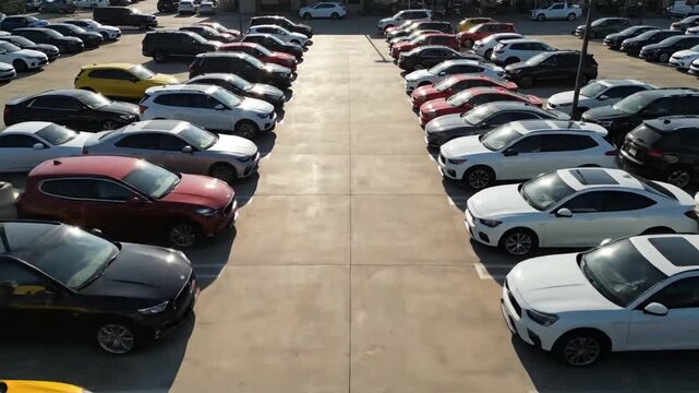 Large car parking lot rows.
